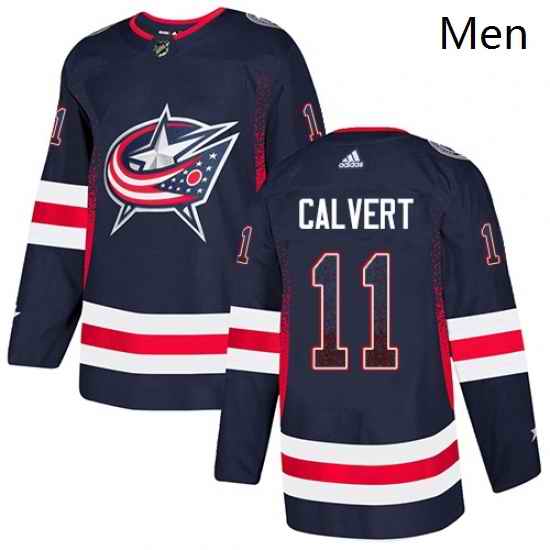 Mens Adidas Columbus Blue Jackets 11 Matt Calvert Authentic Navy Blue Drift Fashion NHL Jersey